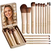 BS-MALL 14Pcs Travel Makeup Brush Set LED Mirror (Beige) | 14-piece brush set with LED case and 5x magnifying mirror. Soft bristles works for liquid, powder, concealer, and eyeshadow