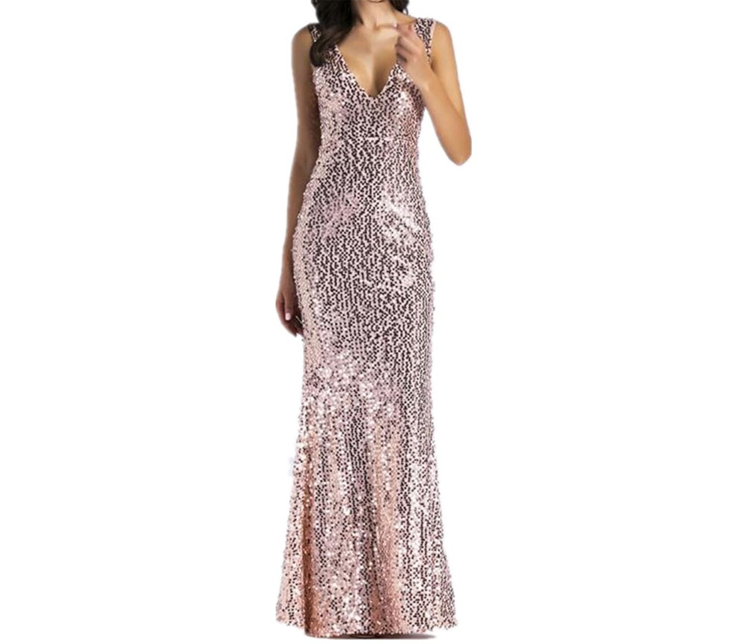 Chopstick Sexy Gold Long Maxi Sequin Dress Elegant Floor