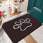 OLANLY Dog Door Mat for Muddy Paws 24x16, Paw Print Design, Absorbs Moisture and Dirt, Absorbent Non-Slip Washable Doormat, Quick Dry Chenille Mud Mat for Dogs, Entry Indoor Entryway Carpet, Brown