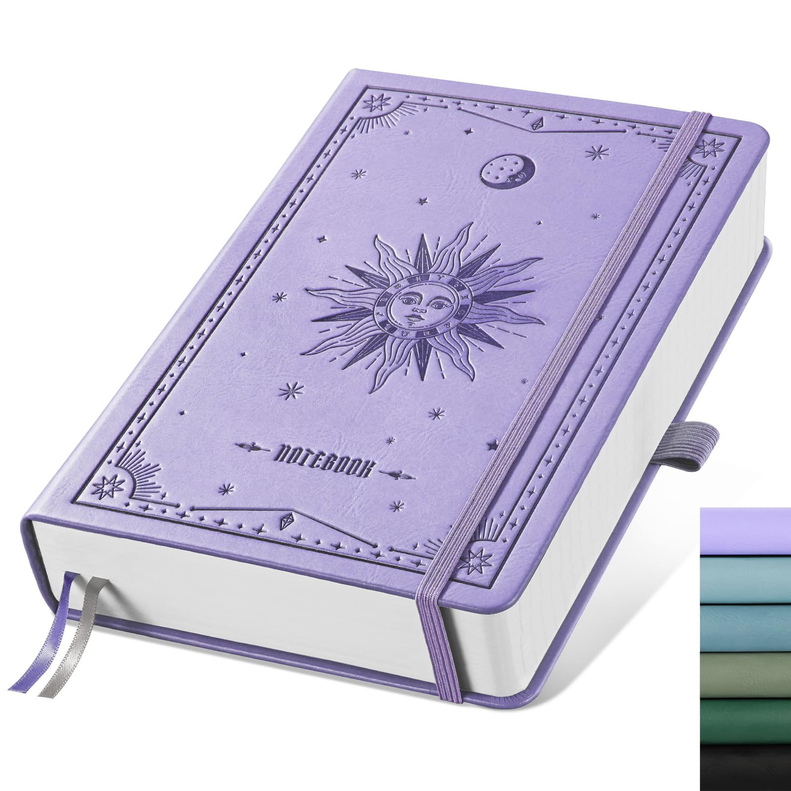 EMSHOI A5 Notebook Lined Journal - 320 Numbered Pages, 100gsm Thick Notepad, Hardcover Leather College Ruled Note Book for Women Men School Work Writing Note Taking, 14.5 x 21cm - Light Purple