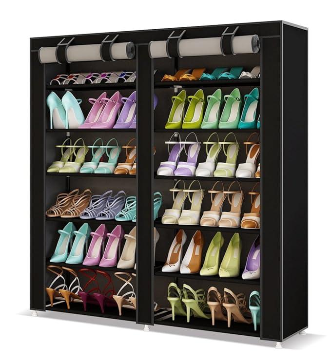 UDEAR Shoes Rack Organizador de Tela de Zapatos, Zapatero 7 Pisos con Resistente al Polvo Negro