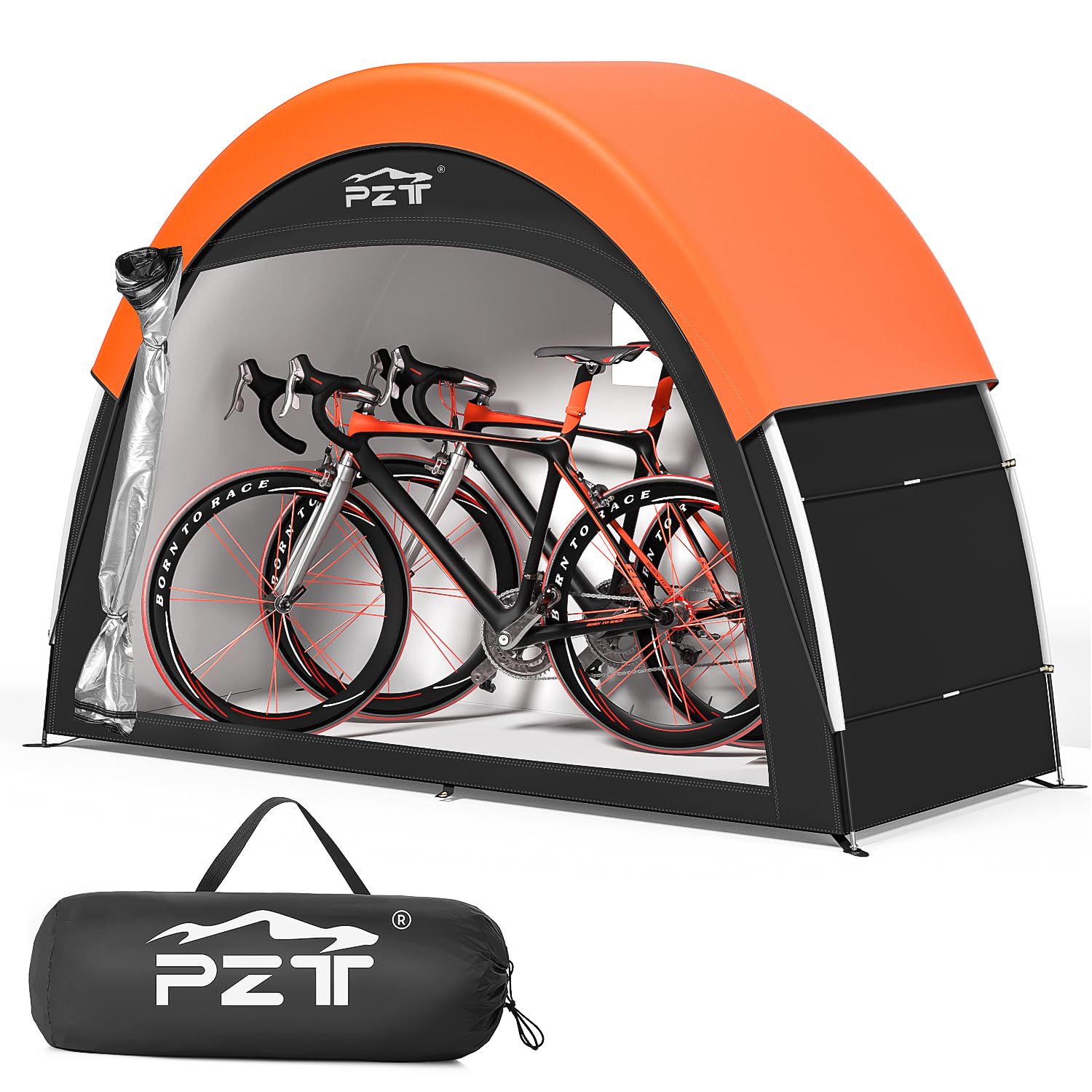 Photo 1 of PZT Upgraded Bike Tent with Rain Cover, Portable Outdoor Storage Shed for 2 Bikes, 210D Oxford Fabric PU4000 Waterproof, Bike Shed/Bike Cover for Motorcycles, Garden Tools, Lawn Mower