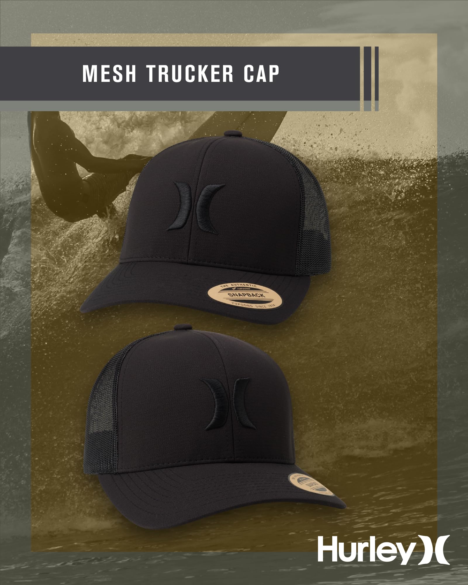 Hurley Men's Caps - Del Mar Mesh Panel Baseball Cap Trucker Hat - Snap Back Hats for Men