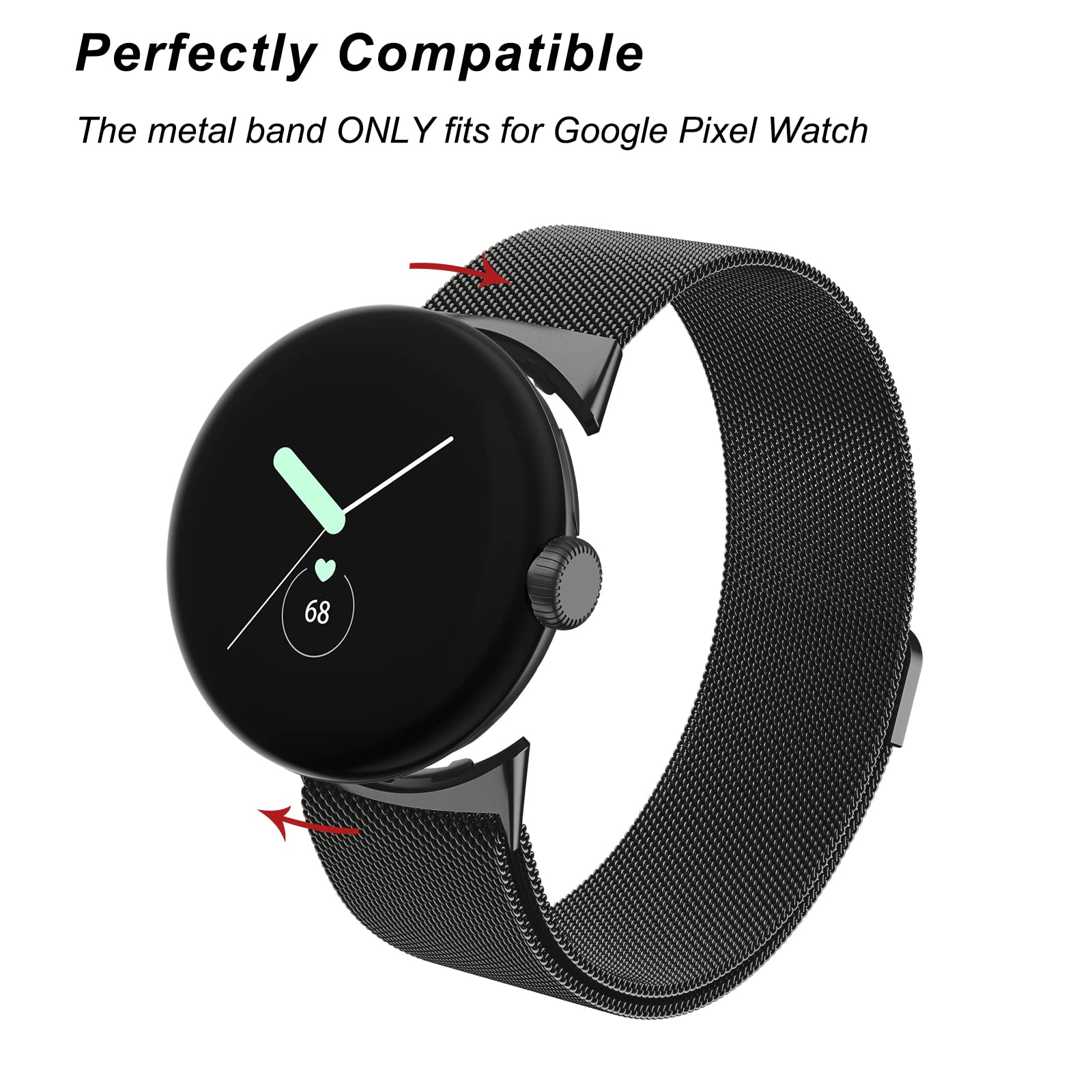 Amzpas Metal Band Compatible with Google Pixel Watch Bands for Women Men, Stainless Steel Mesh Loop Adjustable Wristband Replacement Strap for Google Pixel Watch 1/2 / 3 41mm Band