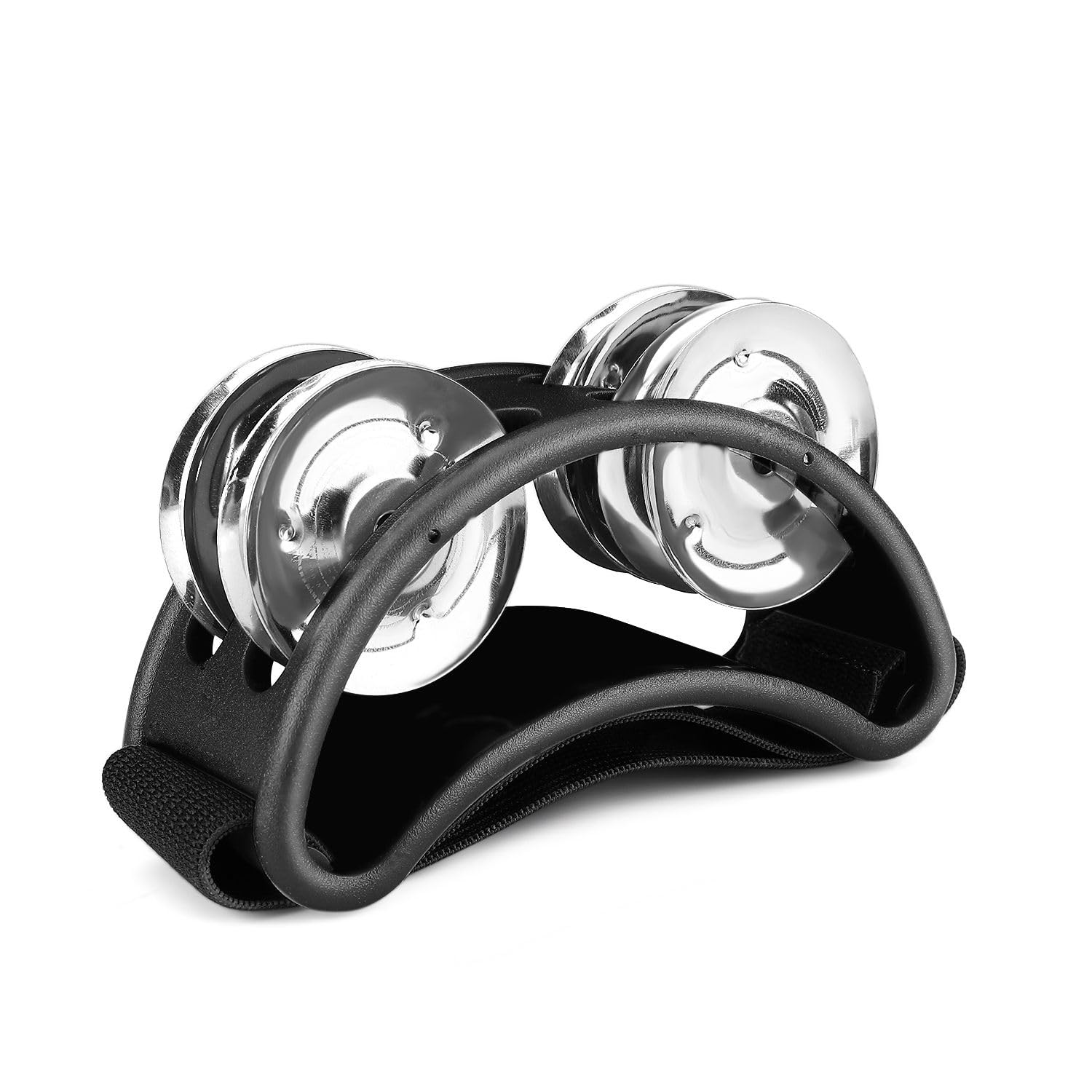 Flexzion Foot Tambourine Percussion with Double Row Steel Jingles - Foot Shaker Musical Instrument Drum for Party Shoes Gift Singer Vocalists Cajon & Guitar Players (Black)