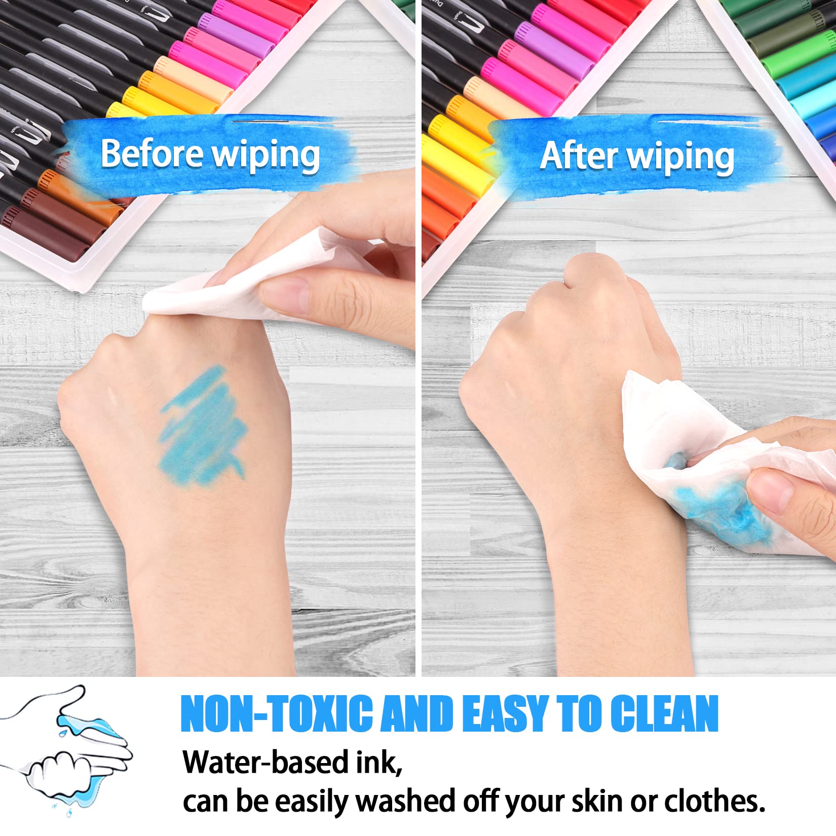 Dual Brush Pen Set, 24 Farben, Pinselstifte, Filzstifte für Kinder Bullet Journal Handlettering Aquarell Mandala Kalligraphie Manga Erwachsene Doppelfasermaler Fasermaler[1-2 mm] und Fineliner[0,4 mm] 7