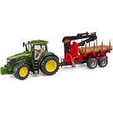 Bruder 09829 John Deere 7R 350 with Forwarding Trailer &amp; 4 Logs, 1:16 Scale | 1:16 scale, incl. trailer with 4 tree trunks, made in Germany, ages 4+