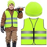 Berlune 2 Pcs Kids Hunting Vest & Beanie Set Reflective Hunting Clothes Blaze Vests for Night Hiking Outdoor