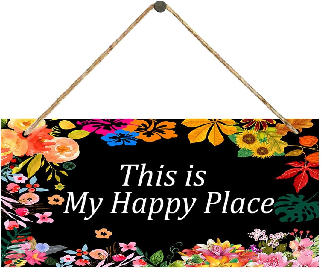 This is Our Happy Place Wall Decor Signs Plaque, Flower Rustic Modern Farmhouse Wall Hanging Art