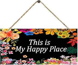 This is Our Happy Place Wall Decor Signs Plaque, Flower Rustic Modern Farmhouse Wall Hanging Art