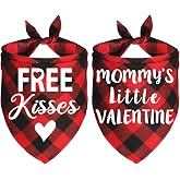 JOTFA 2 Pack Valentines Dog Bandanas, Valentine&rsquo;s Day Dog Bandanas Scarf Dog Valentine&rsquo;s Day Bandanas Outfits Clothes for Small Medium Large Dogs Pets (Red, Free Kisses &amp; Mommy's Little Valentine)