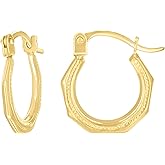 14kt Yellow Gold Womens Patterned Octagon Hoop Earrings