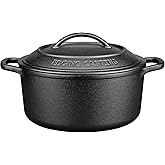 Pre-Seasoned Cast Iron Dutch Oven Pot with Lid Dual Handle, Sourdough Bread Baking Pots, Bread Oven, Camping, Grill, Induction, Electric, Round 5 Quart, Black