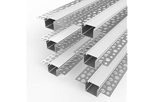 YGS-Tech Plaster in LED Channel 6-Pack 3.3FT/1M, LED Aluminum Channel with Milky Diffuser, Trimless Recessed Drywall Aluminum Channel Diffuser Profile for Strip Light on Wall and Ceiling