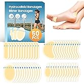 50Pcs Hydrocolloid Bandages,Blister Bandages for Feet, Waterproof Heel & Toe Pads with Cushion Protection, 4 Shape Variety Pack for Blister Prevention