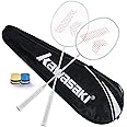 Kawasaki Badminton Racket Professional Graphite Shaft Badminton Set 2 Super Lightweight Shuttlecock Racquet for Training, Sports and Entertainment