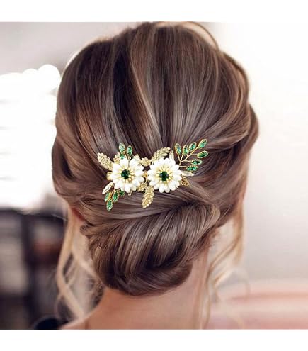 Amazon.com : Beaupretty Vintage Green Flower Hair Clip 3.5  display picture 2