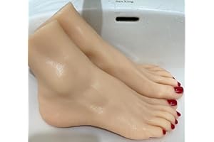 ZHY New 1 Pair Lifesize Silicone Female Mannequin Foot Display Jewerly Sandal Shoe Sock Display Art Sketch with Red Nail (Nail Art Practice, Jewelry, Footwear Display, etc.)