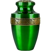 ALPHA Living HOME Urns for Human Ashes Adult Female and Male 200+ Cubic Inches, Decorative Burial Urn, Funeral Cremation Urns for Women and Men, Handcrafted Urn for Ashes Adult, 11" Green Gold