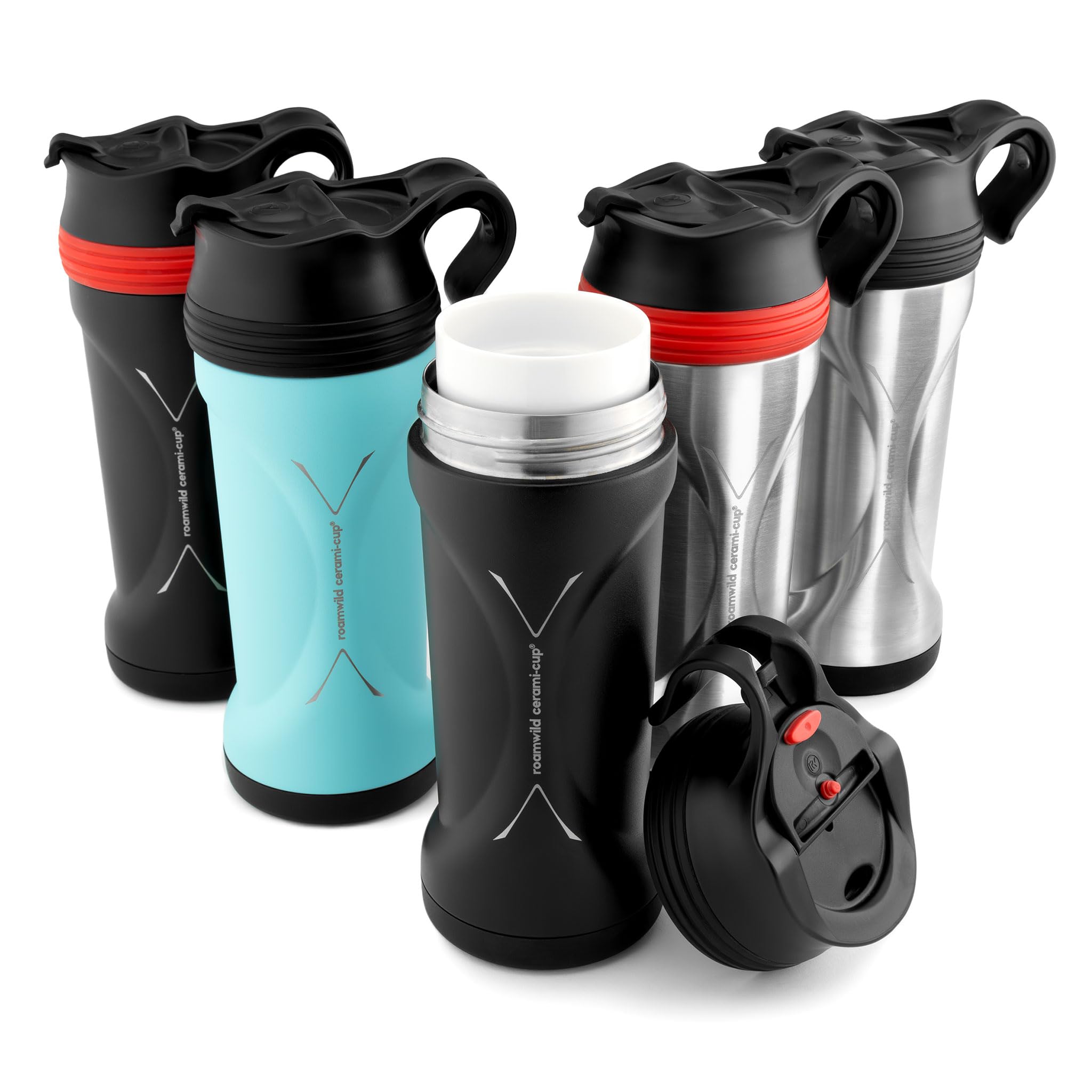 Roamwild Cerami Cup 12oz / 354ml – with Unique Ceramic Fresh Tasting Inner - Quadruple Thermal Insulation Technology Stainless Steel Travel Mug, BPA-Free, Dishwasher Safe (Black & Black)