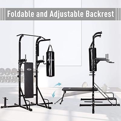 Buy Soozier Home Gym Power Tower With Bench And Punching Bag Multi Function Adjustable Dip Sit Up Workout Station Equipment Heavy Duty For Home Online In Indonesia B084glcxmy