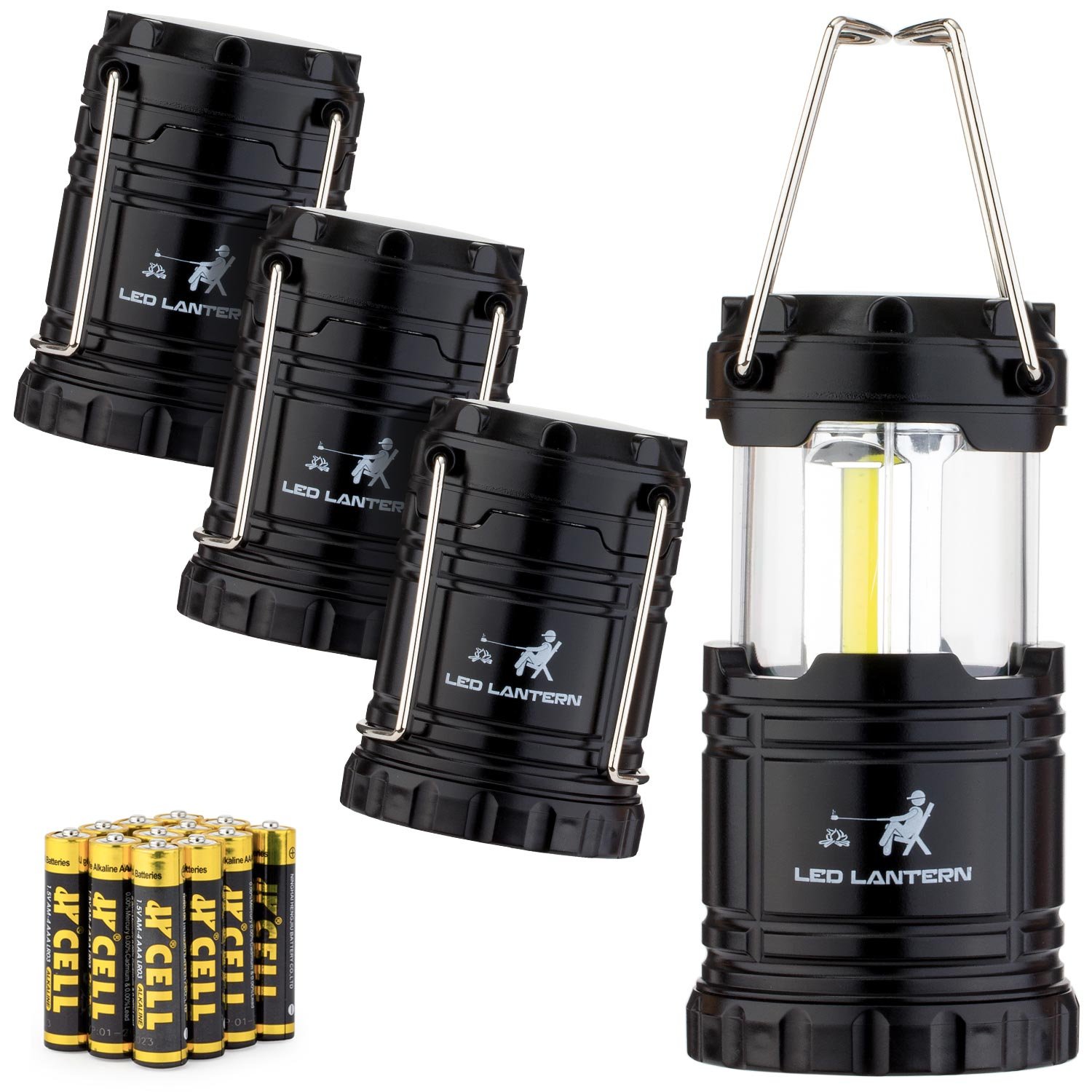 MalloMe LED Camping Lantern Flashlights 4 Pack - Super Bright - 350