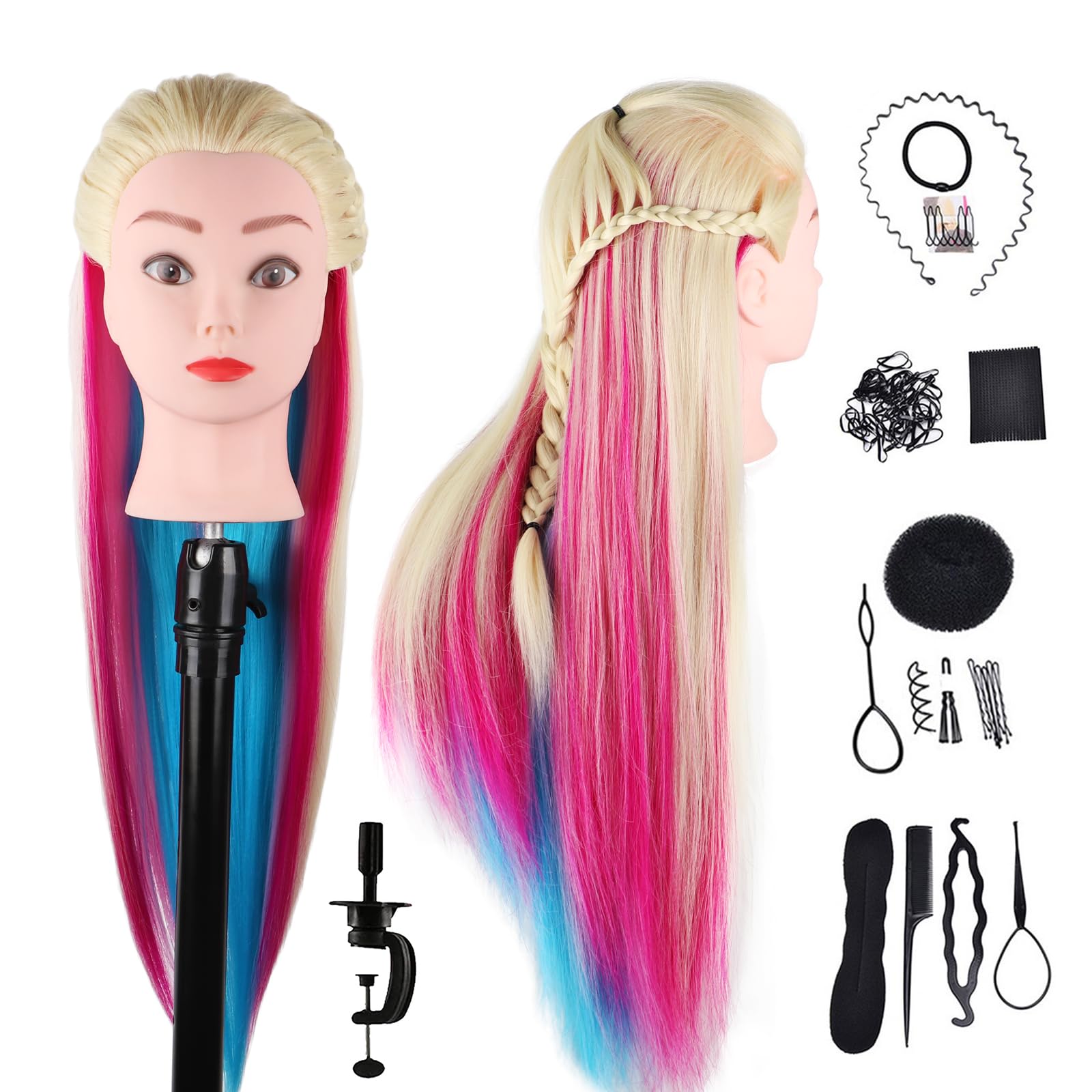 DaizySight Hair Mannequin Head for Hairdressing Training, Styling Doll Head with Synthetic Hair, 26" Cosmetology Manikin Doll Head for Girls, with Clamp & Styling Tools (Blond-Multicolor)
