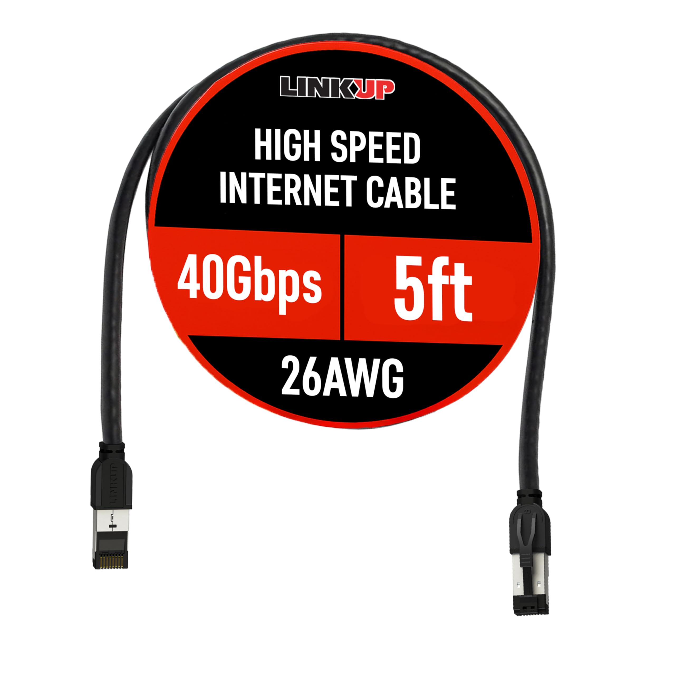 LINKUP – [40Gbps Certified Cat8 Ethernet Patch Cable Double Shielded┃2000MHz (2GHz) Cat8.1┃Future Proof LAN Wires Compatible with Cat7A, Cat7, Cat6A, 25G, 10G, 1G Network [Black] - 5ft (1.5M) — image 1