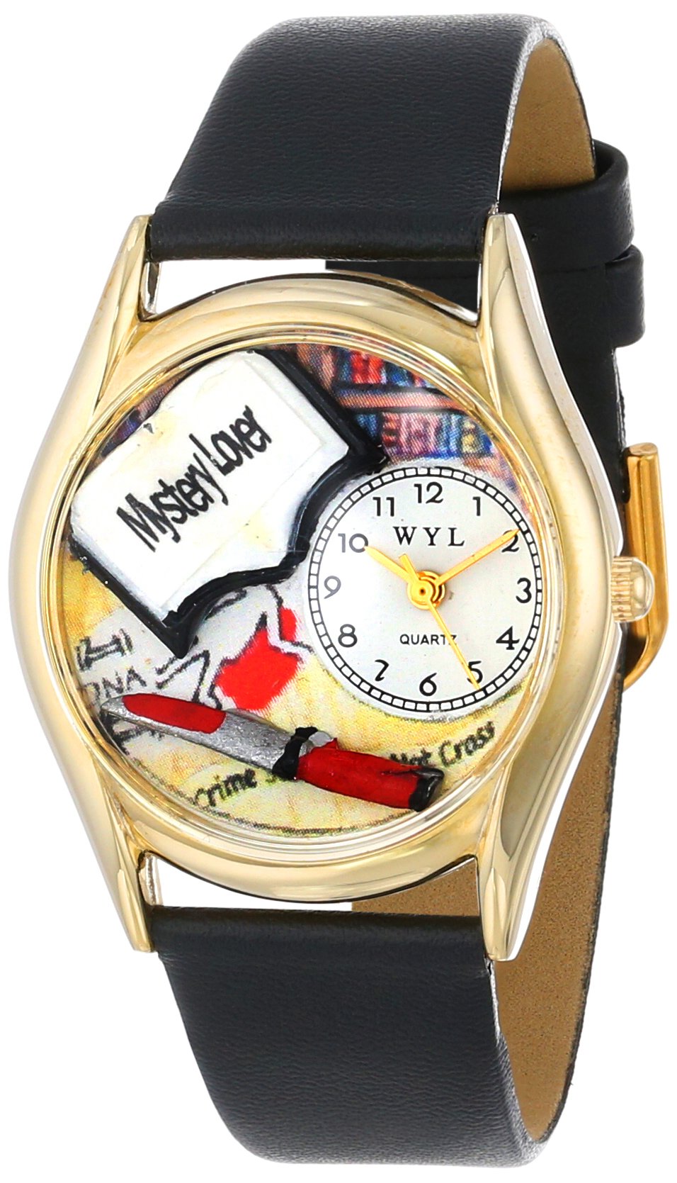 Whimsical Watches Mystery Lover Black Leather and Goldtone Unisex Quartz Watch with White Dial Analogue Display and Multicolour Leather Strap C-0450002