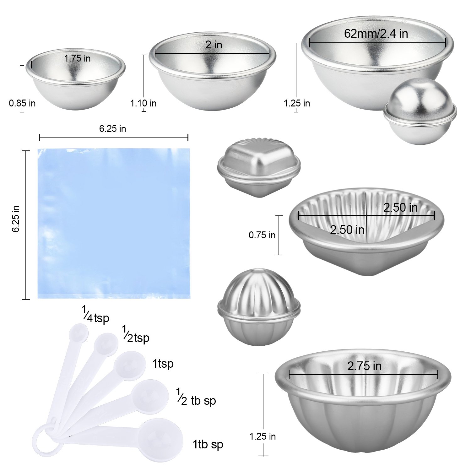 Bath Bomb Making Supplies Kit with 10 Colors Liquid Soap Dye,10 PCS 5 Set Metal Bath Bomb Molds,50PCS Shrink Wrap Bags,Spoons for DIY Handmade Soaps and Crafting Your Own Fizzies