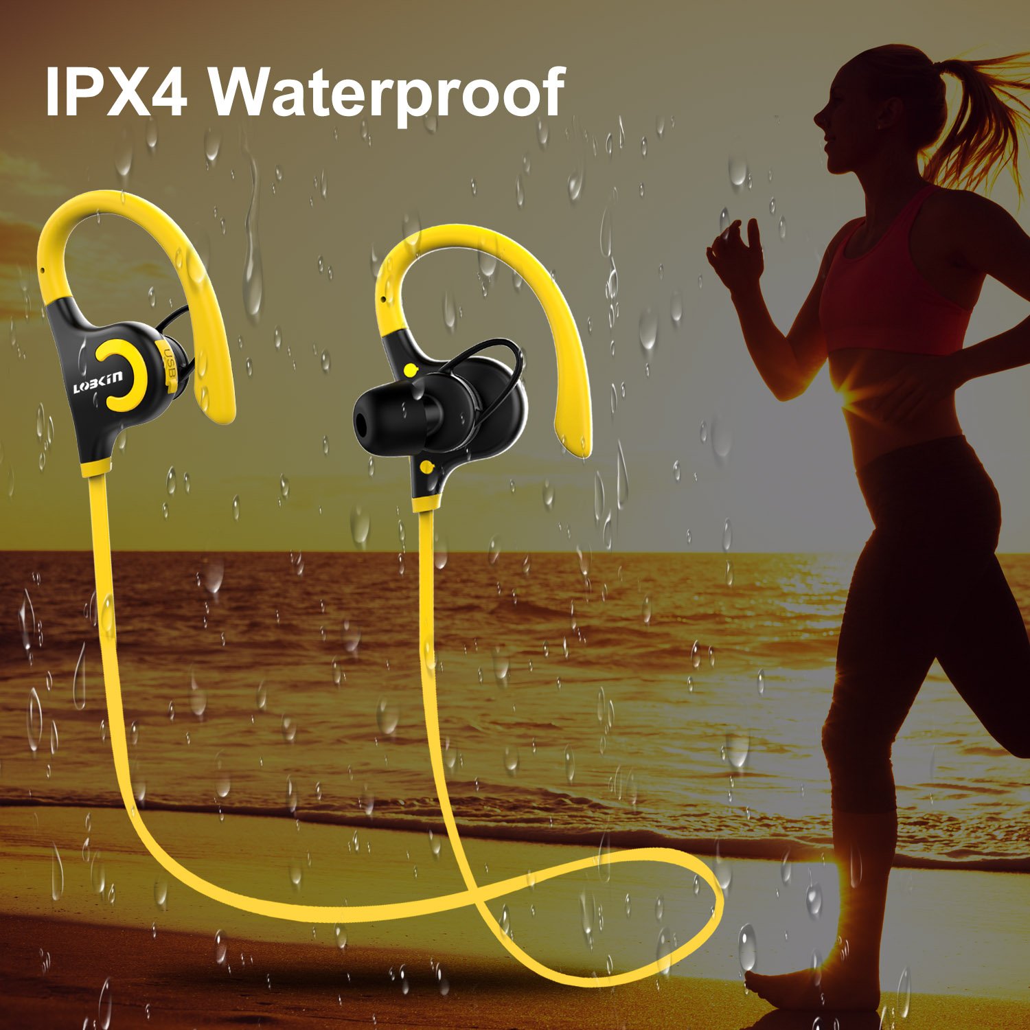 Bluetooth Headphones, Lobkin Wireless Headset Bluetooth V4.1 Stereo In Ear Earbuds Noise Cancelling Headphones Sweatproof Sports Earphones with Mic (Yellow)