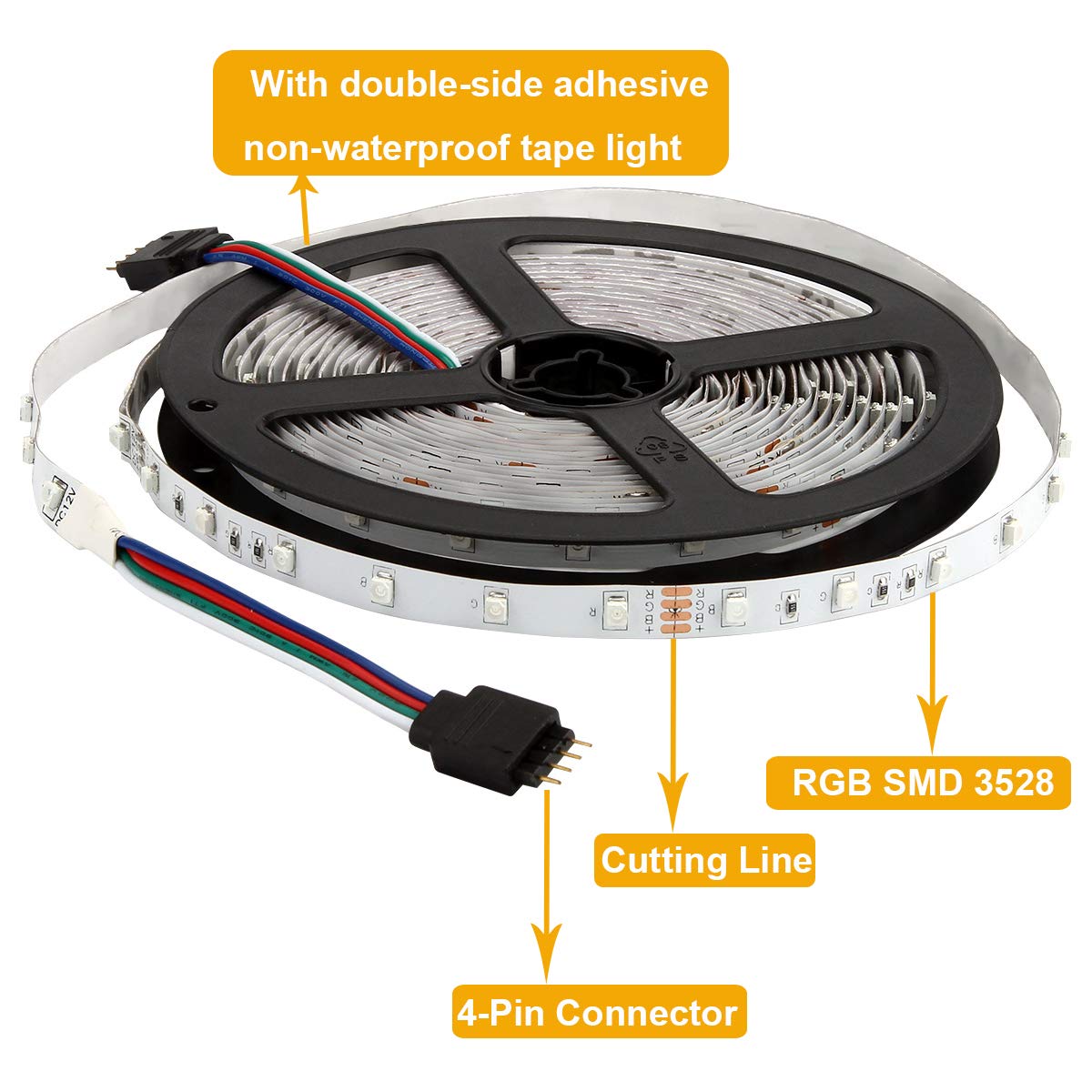 NEW 2018 LED Strip Lights Kit Non-waterproof– 32.8ft (10M) 600 LEDs SMD 3528 RGB Light with 44 Key Remote Controller, Extra Adhesive Tape, Flexible Changing Multi-Color Lighting Strips for TV, Room