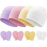 Newborn Baby Hats and Mittens Set Infant Beanie Cap Toddler Gloves Newborn Hospital Hats for Baby Boy Girl Kid 0-6 Months