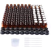 HWASHIN 100 Pack 2ml (5/8 Dram) Amber Mini Glass Essential Oils Sample Bottles with Black Caps for Essential Oils, Perfumes (