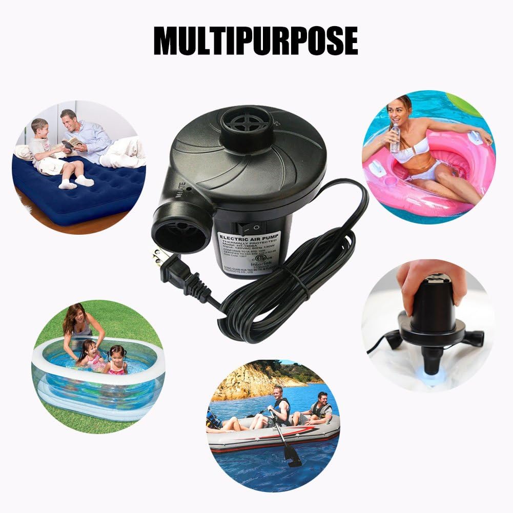 LotFancy Electric Air Pump, 110-120V AC Air Mattress Pump for Inflatables Couch, Pool Floats, Blow up Pool Raft Bed Boat Toy, Quick-Fill AC Inflator Deflator with 3 Nozzles, ETL Approved: Sports & Outdoors