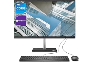 Lenovo V50a 23.8" All-in-One Business Desktop, Intel Core i5-10400T Processor, FHD IPS Display, 16GB RAM, 256GB PCIe SSD, Webcam, Wi-Fi, HDMI, Type-C, Wired Keyboard & Mouse, Windows 11 Pro, Black