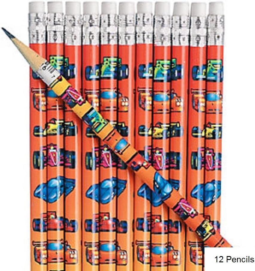 12 Race Car Pencils Approx. 7.5" Wooden 2 Lead New
