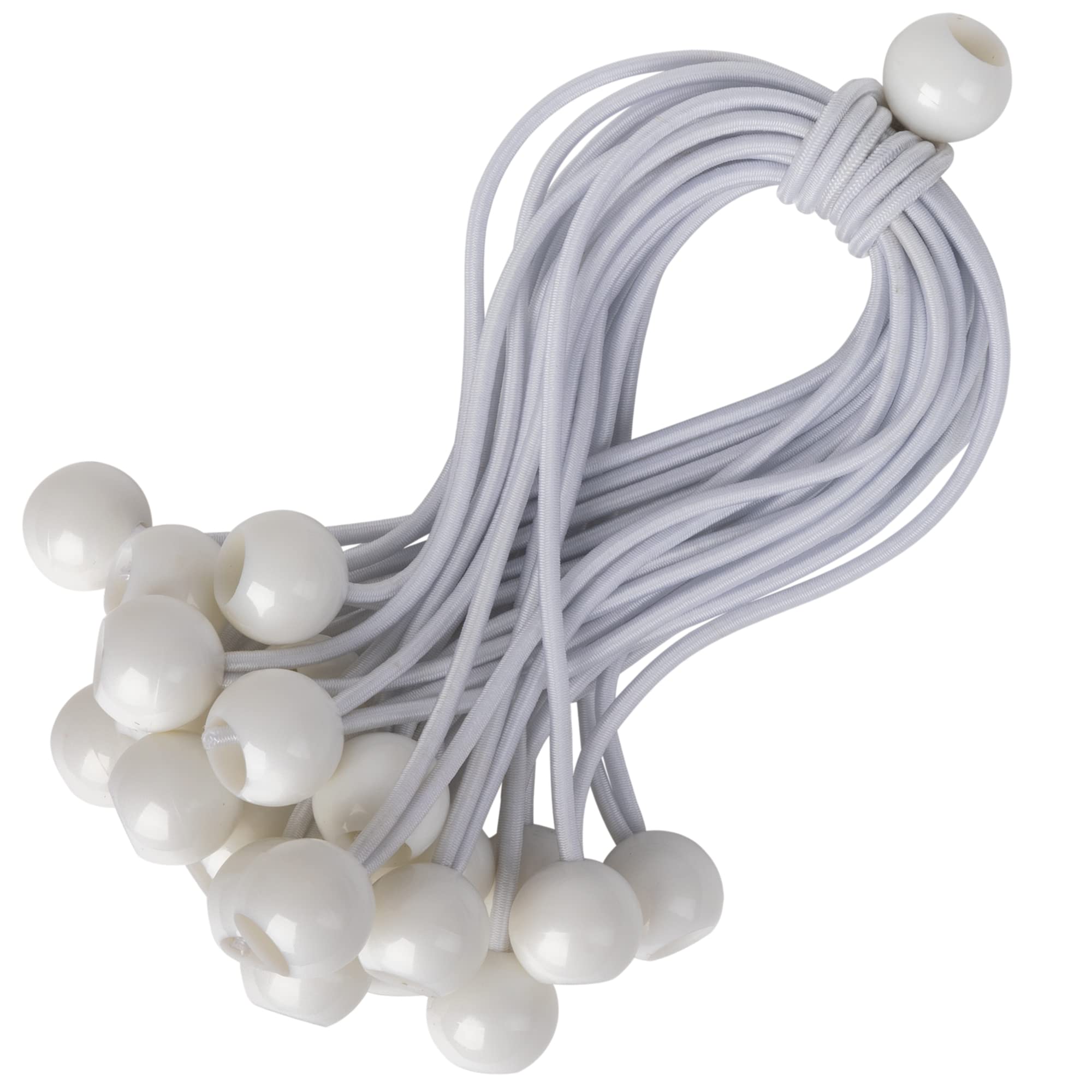 PRETEX Bungee Cords with Balls - Set of 25pcs x 23cm Universal Elastic Ball Ties - Heavy Duty Bungees Perfect for Camping, Flag & Tarpaulin Tie-Downs - White — image 1