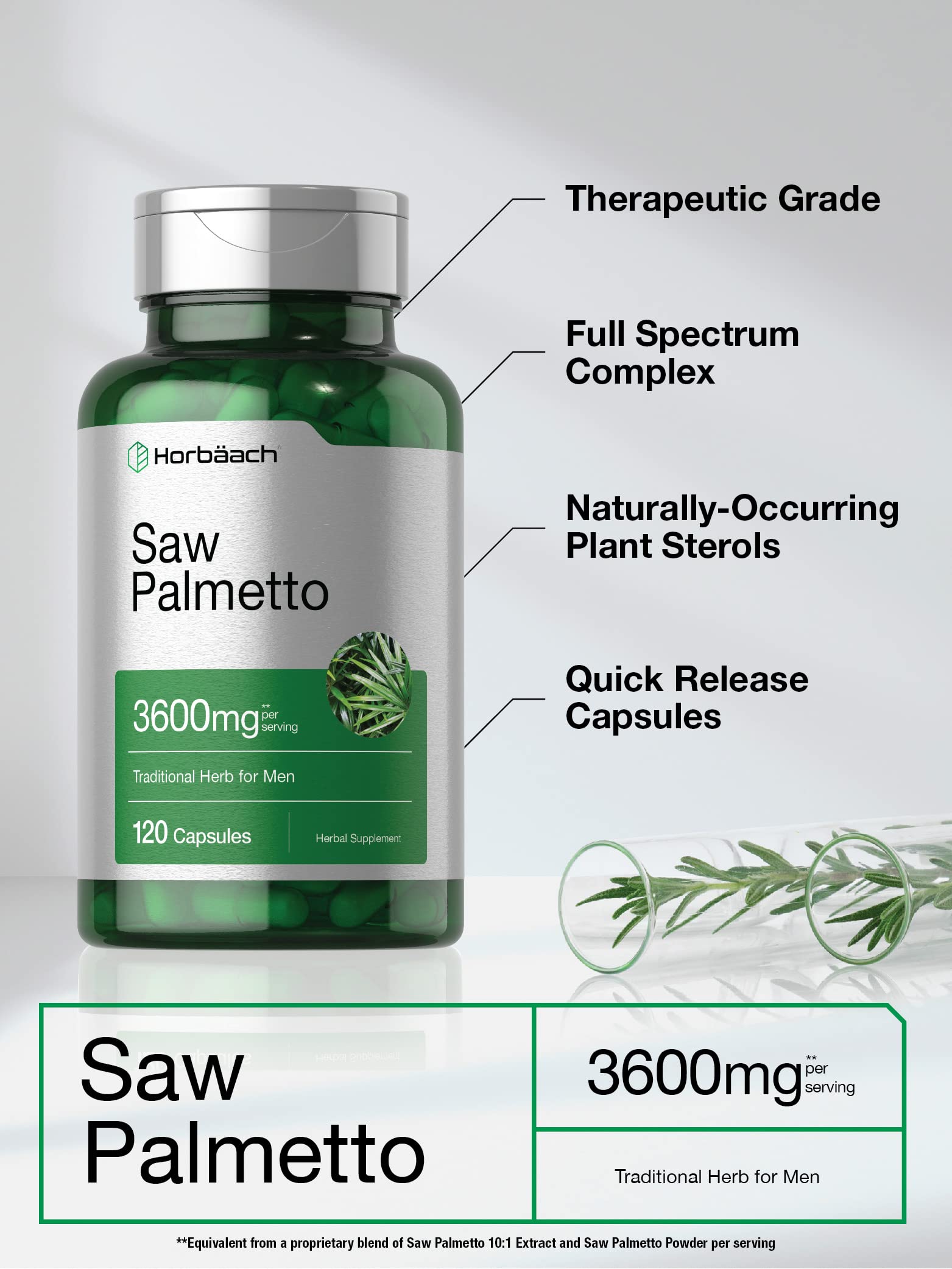 Saw Palmetto Extract | 120 Capsules | Non-GMO and Gluten Free Formula | from Saw Palmetto Berries | by Horbaach