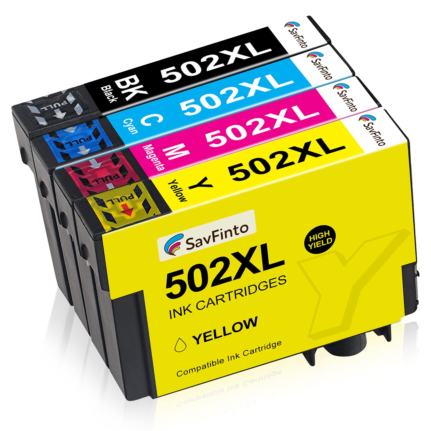 SavFinto 502XL Compatible Replacement for Epson 502 Ink Cartridges for Epson Expression Home XP-5100 XP-5105 WorkForce WF-2860DWF WF-2865DWF (1 Black, 1 Cyan, 1 Magenta, 1 Yellow)