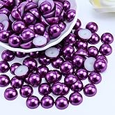 Briskbloom 150PCS 14mm Flatback Half Pearls for Crafts Jewelry Scrapbooking Embellishement, Flatback Pearls Gems for Crocs Shoes Clothes, Imitation Loose Pearl Beads (Dark Purple)
