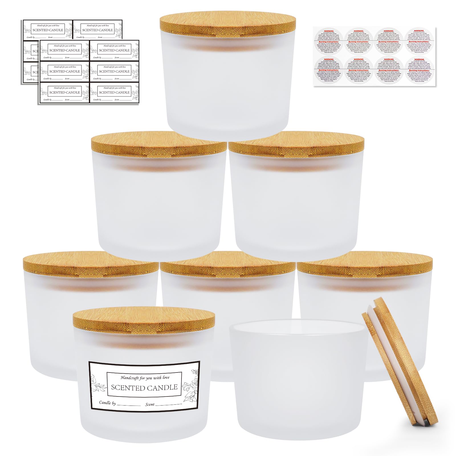 Photo 1 of CONNOO 8 Pack 12 OZ Frosted Glass Wide Mouth Candle Jars for Making Candles with Airtight Bamboo Lids Nice Sticky Warning Labels for Candle Making Empty Container Bulk - Dishwasher Safe