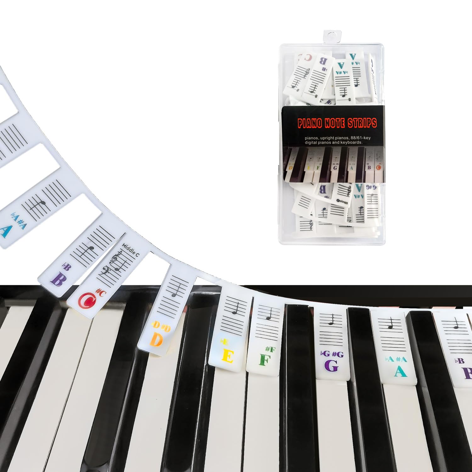 Keyboard Note Labels - Removable Silicone Piano Notes Guide for Learning, Full Size, Reusable (88-Key)