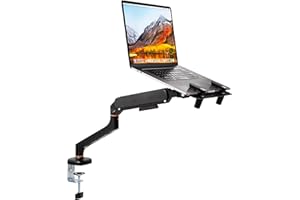 Mind Reader Gas Spring Laptop Desk Mount, Fits 11.6–17.3" Laptops or Monitors, 180° Rotate, 13.2 lb Capacity, Single Arm with