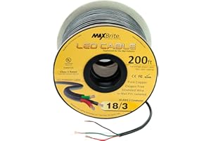 MaxBrite - 200 ft. 18AWG Low Voltage LED Cable 3 Conductor Black Sleeve in-Wall Speaker Wire UL/cUL Class 2 Certified