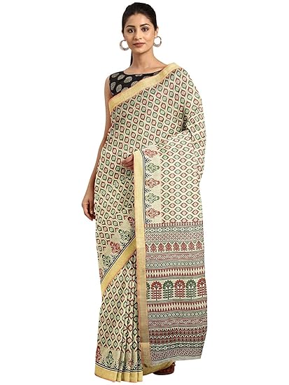 Cotton Blend Gadwal Saree, with Un-stitched Blouse Piece - Powerloom made Traditional Everyday Casual Sari for Women - by ART Retail (Cotton Blend, Orange)