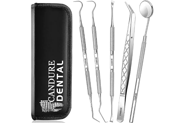 Candure Dental Tools - Professional Teeth Cleaning Kit, Stainless Steel Dental Picks, Plaque Remover, Tartar Scraper, Dental