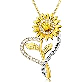 PECHEW Sunflower Necklace Anniversary for Gifts Women, 18K Gold Plated You Are My Sunshine Pendant for Her, Birthday Gifts for Wife Girlfriend Mom Daughter