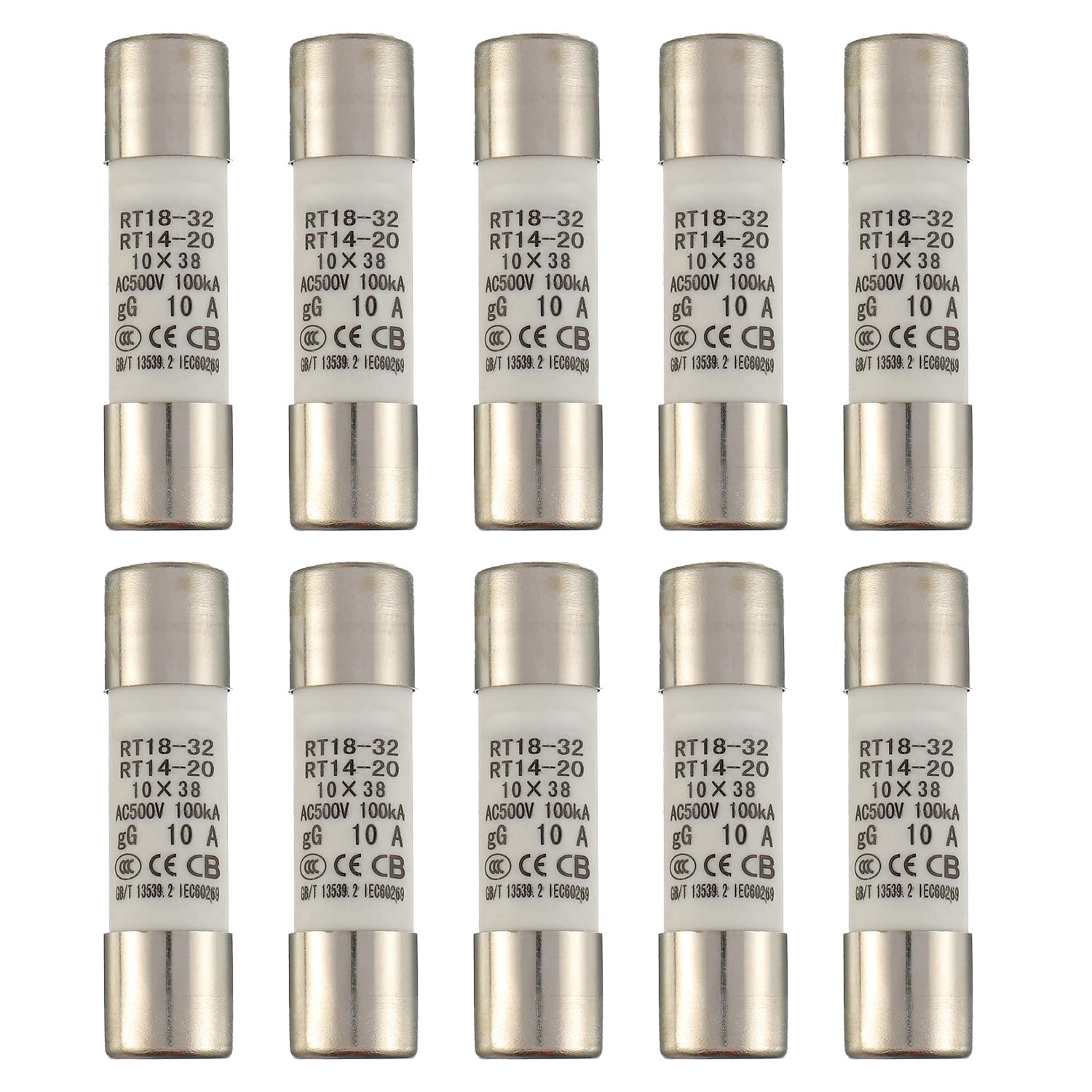 SIGANDG 10A 500V Ceramic Tube Fuse RT18-32 10x38mm Cylindrical High Voltage Fuses (Pack of 10)