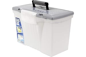 Storex Portable File Box with Organizer Lid, 17.13 x 9.63 x 11 Inches, Frosted/Silver (61511A01C)